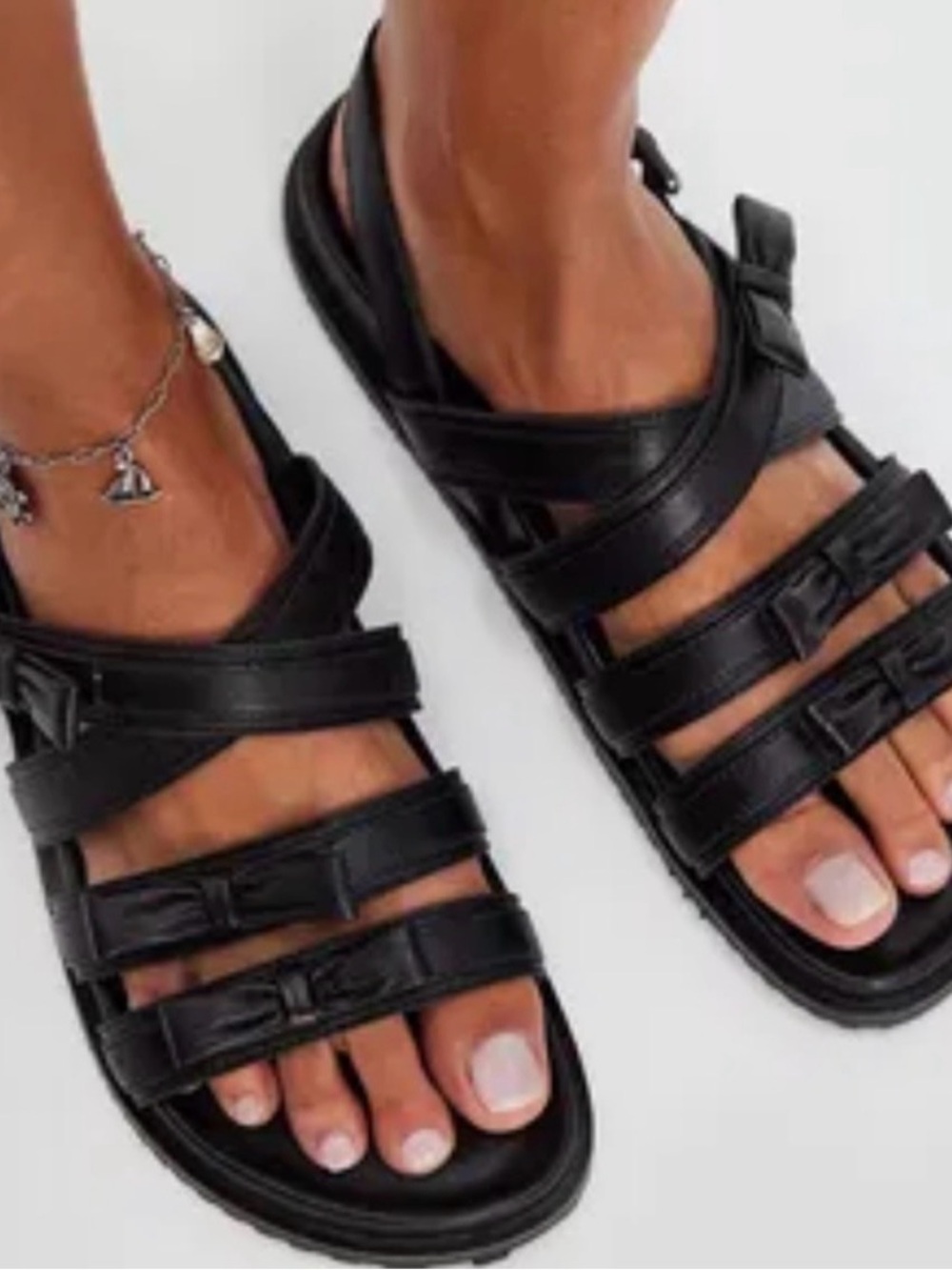 Free People Black Multi-Strap Buckle Sandals Genuine Leather Made in India 🇮🇳